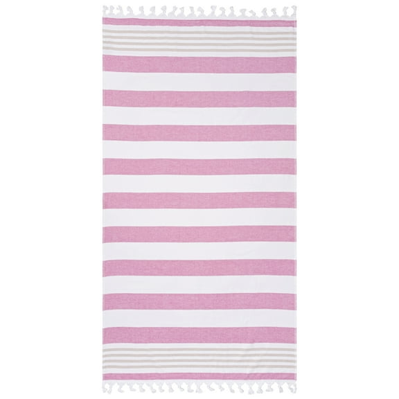Superior Summery Stripe Fouta Cotton Beach Towel with Fringe, 35" x 68"