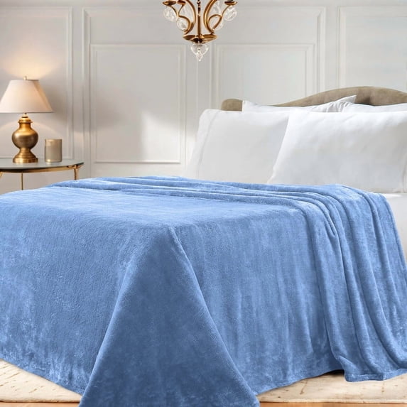 Superior Super Soft Plush Fleece Blanket 90" x 90", Bed & Couch Blankets, Full/Queen, Blue