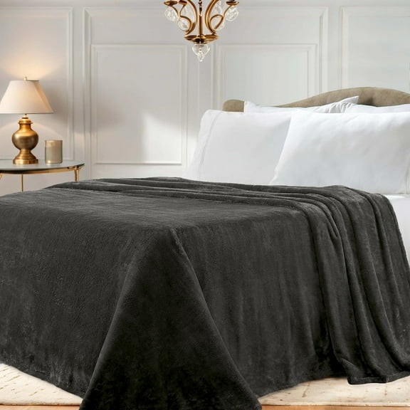 Superior Super Soft Plush Fleece Blanket 90" x 106", Bed & Couch Blankets, King, Charcoal