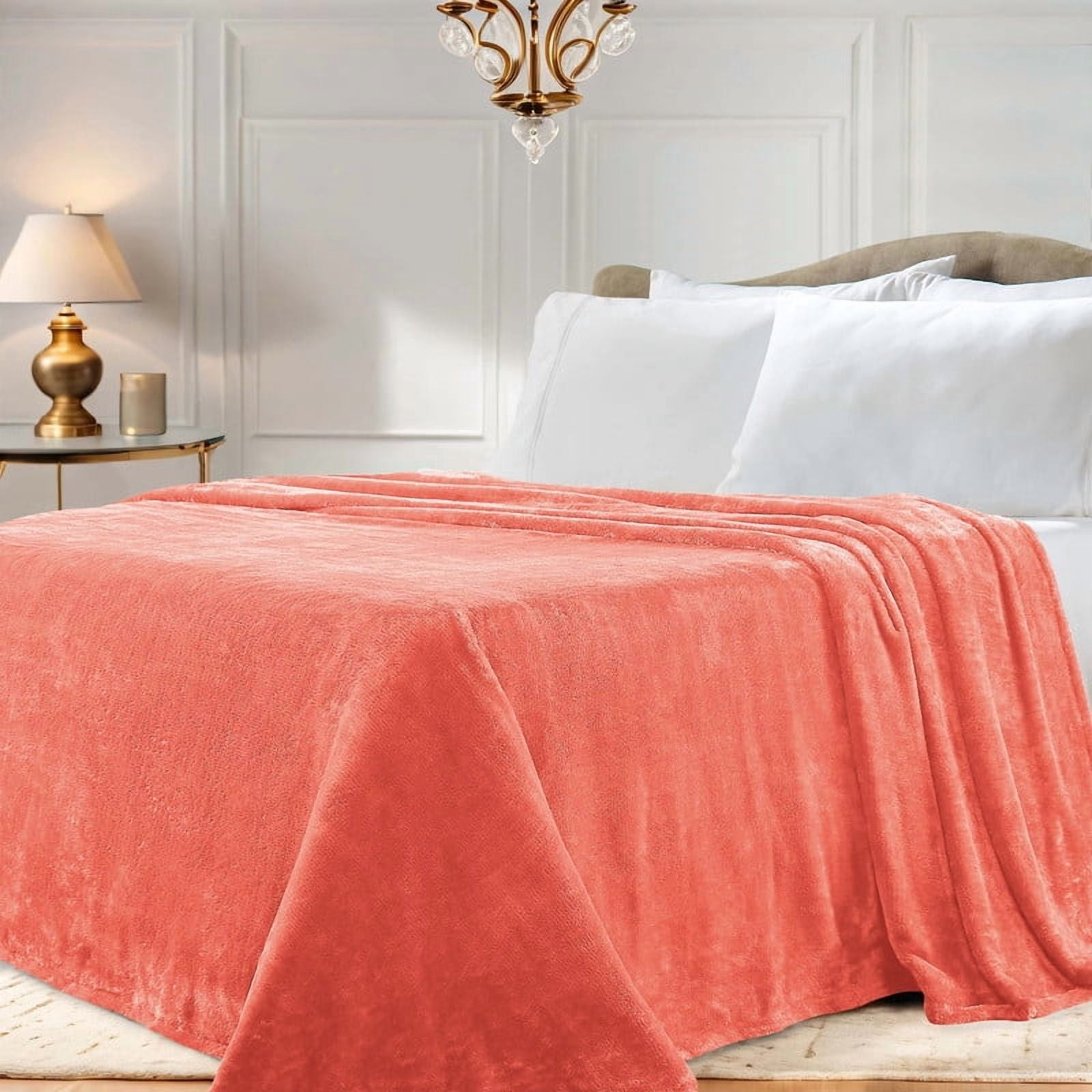 Superior Super Soft Plush Fleece Blanket 90" x 106", Bed & Couch Blankets, King, Coral