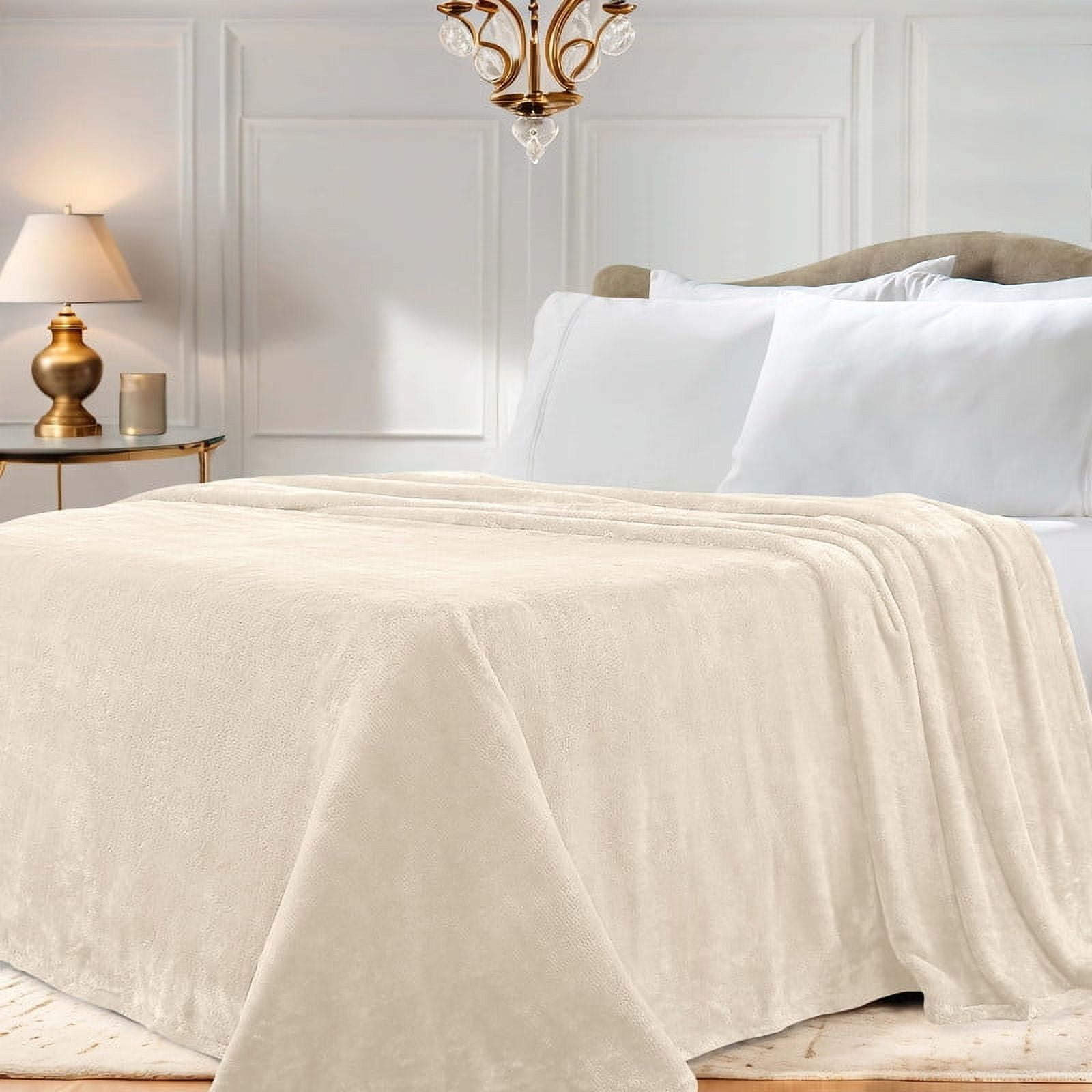 Superior Super Soft Plush Fleece Blanket 90" x 106", Bed & Couch Blankets, King, Ivory
