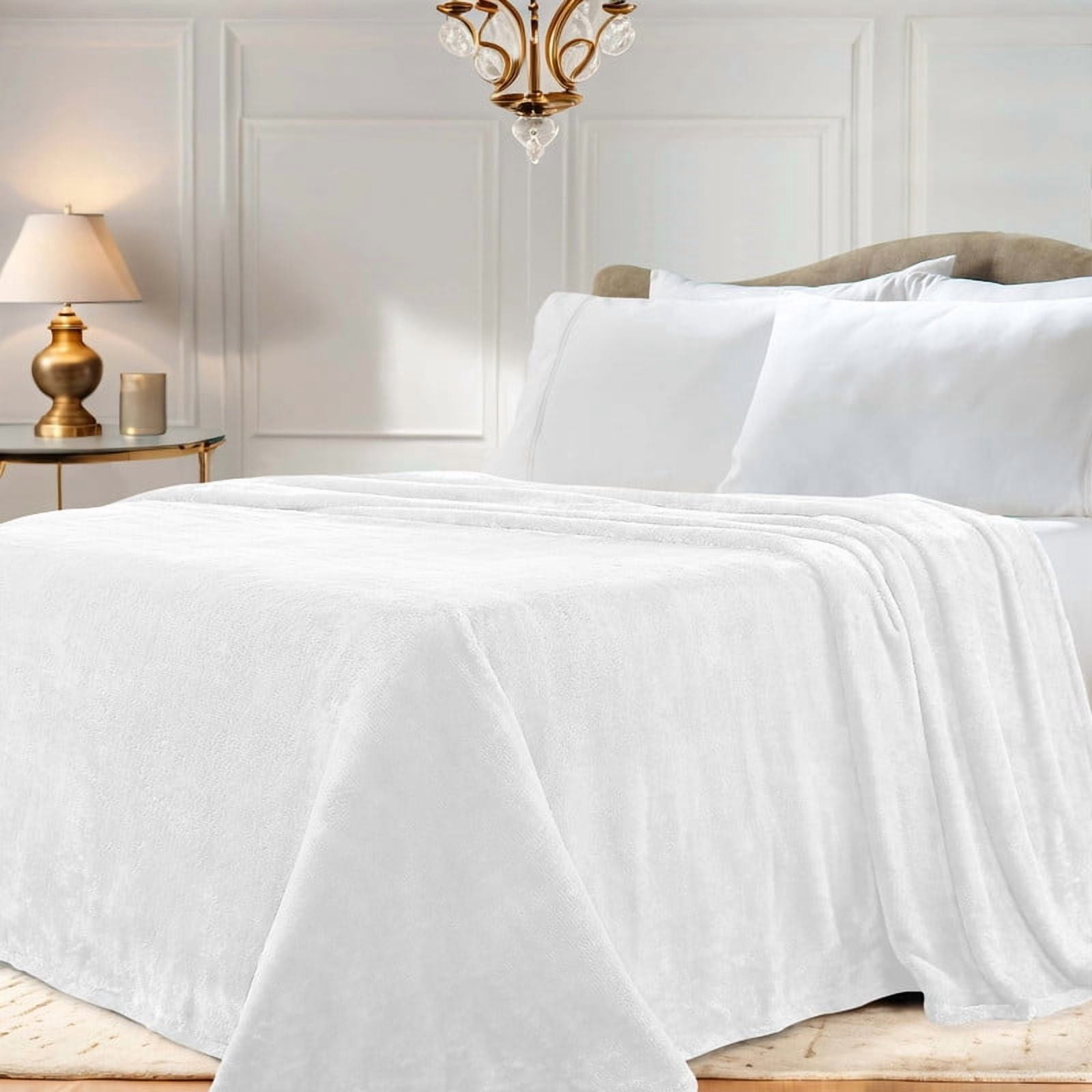 Superior Super Soft Plush Fleece Blanket 90" x 106", Bed & Couch Blankets, King, White