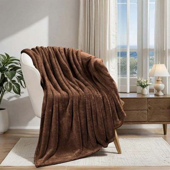 Superior Super Soft Plush Fleece Blanket 50" x 60", Bed & Couch Blankets, Throw, Chocolate
