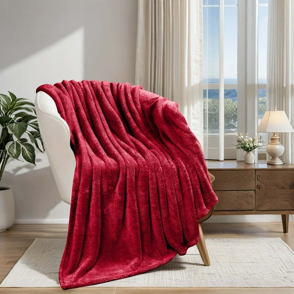 Superior Super Soft Plush Fleece Blanket 50" x 60", Bed & Couch Blankets, Throw, Red
