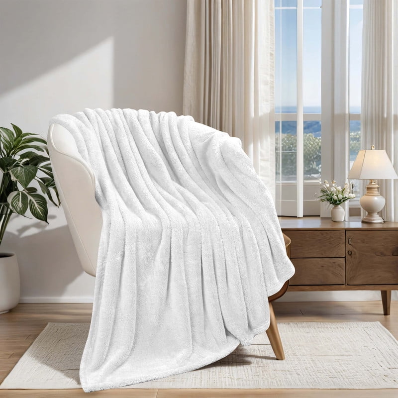 Superior Super Soft Plush Fleece Blanket 50" x 60", Bed & Couch Blankets, Throw, White