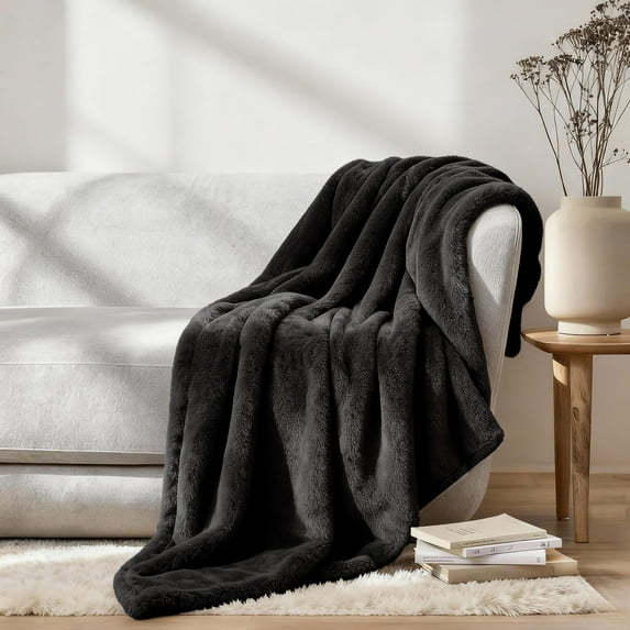 Superior Super Soft Plush Fleece Blanket 50" x 70", Bed & Couch Blankets, Throw XL, Black