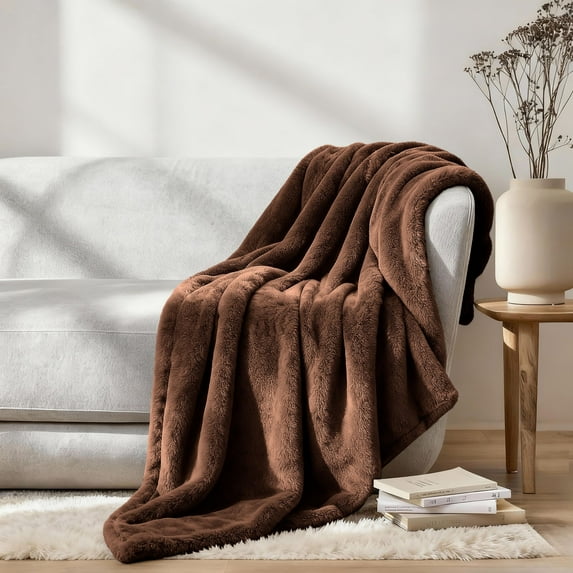 Superior Super Soft Plush Fleece Blanket 50" x 70", Bed & Couch Blankets, Throw XL, Chocolate