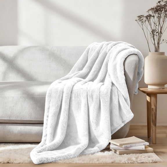 Superior Super Soft Plush Fleece Blanket 50" x 70", Bed & Couch Blankets, Throw XL, White