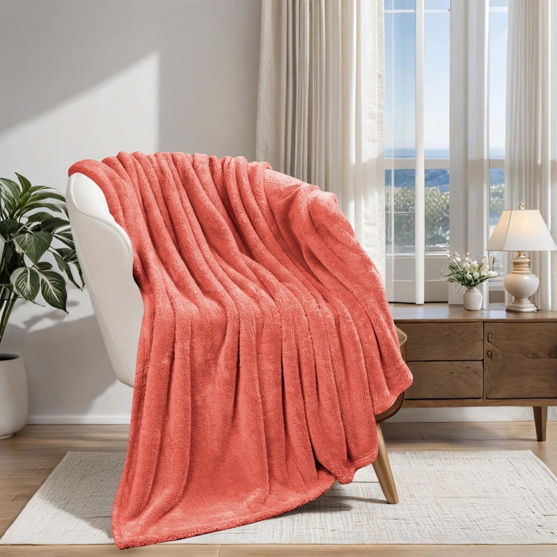 Superior Super Soft Plush Fleece Blanket 66" x 90", Bed & Couch Blankets, Twin, Coral