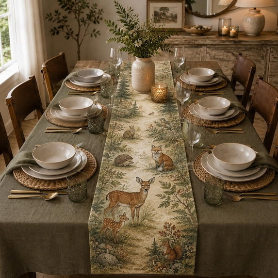 Rustic Modern Table Runner Superior Table Runners Woodland Deer Trees and Rustic Forest Landscape ...
