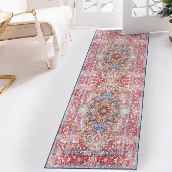 Superior Tanager Rustic Non-Slip Washable Indoor Area Rug, 2'7" x 10', Red