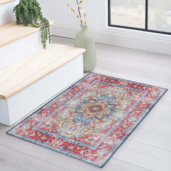 Superior Tanager Rustic Non-Slip Washable Indoor Area Rug, 2' x 3', Red