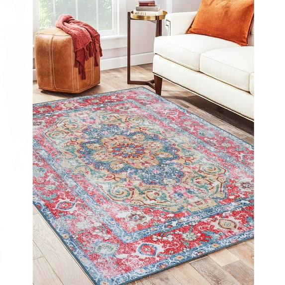 Superior Tanager Rustic Non-Slip Washable Indoor Area Rug, 4' x 6', Red