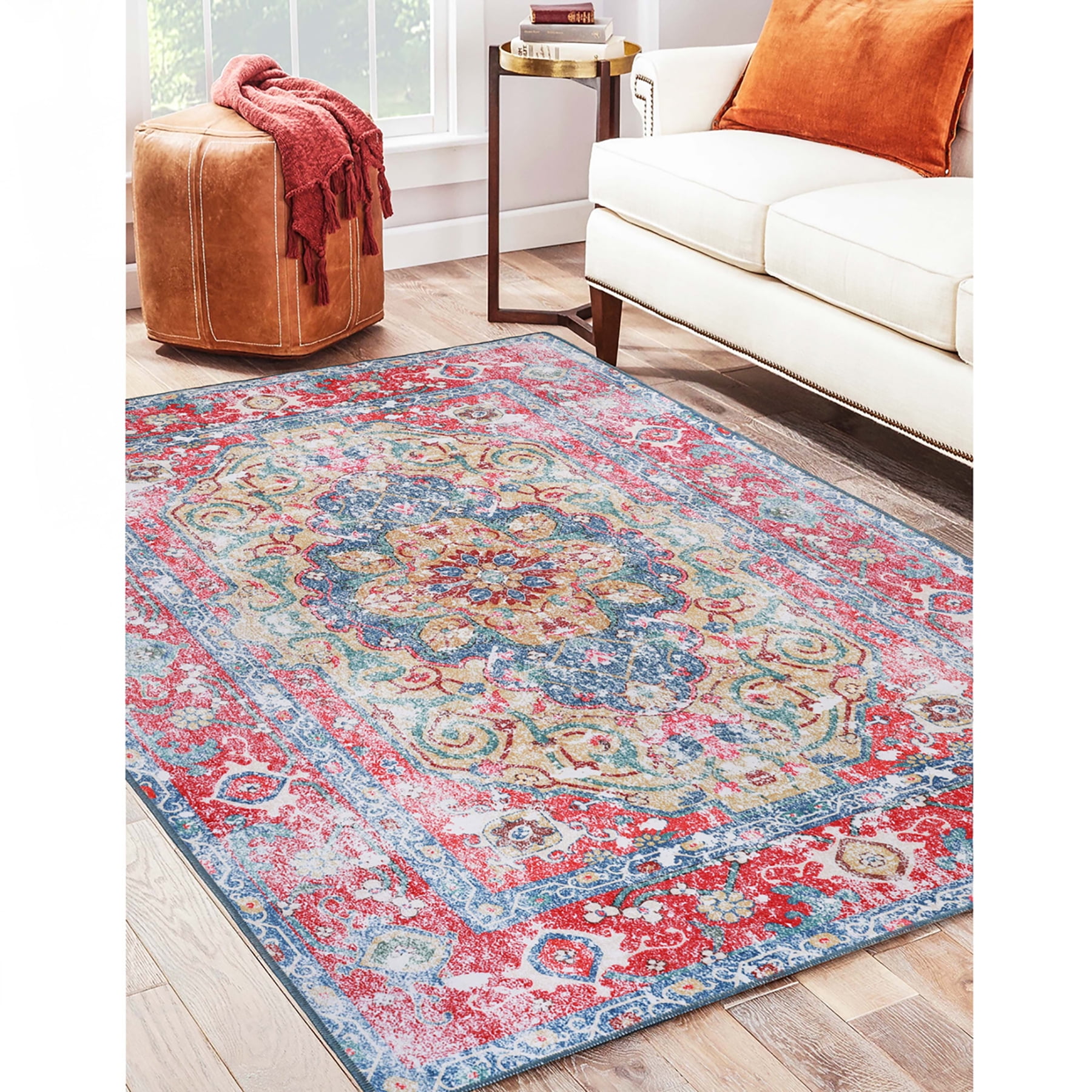 Superior Tanager Rustic Non-Slip Washable Indoor Area Rug, 7' x 10', Red