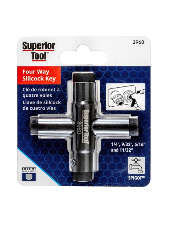 3960 4-Way Outdoor Sillcock Key, Compact, Square Stems - Quantity 1