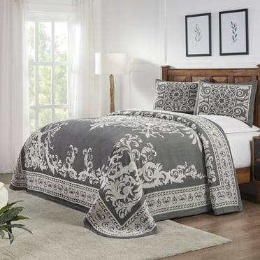 Superior Traditional, Farmhouse, Bohemian Charcoal Medallion, Geometric, Oriental Reversible Bedspreads Queen 3 Count
