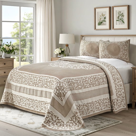 Superior 3-Pieces High-Durability Cotton-Blend Bedspread Set, King, Taupe
