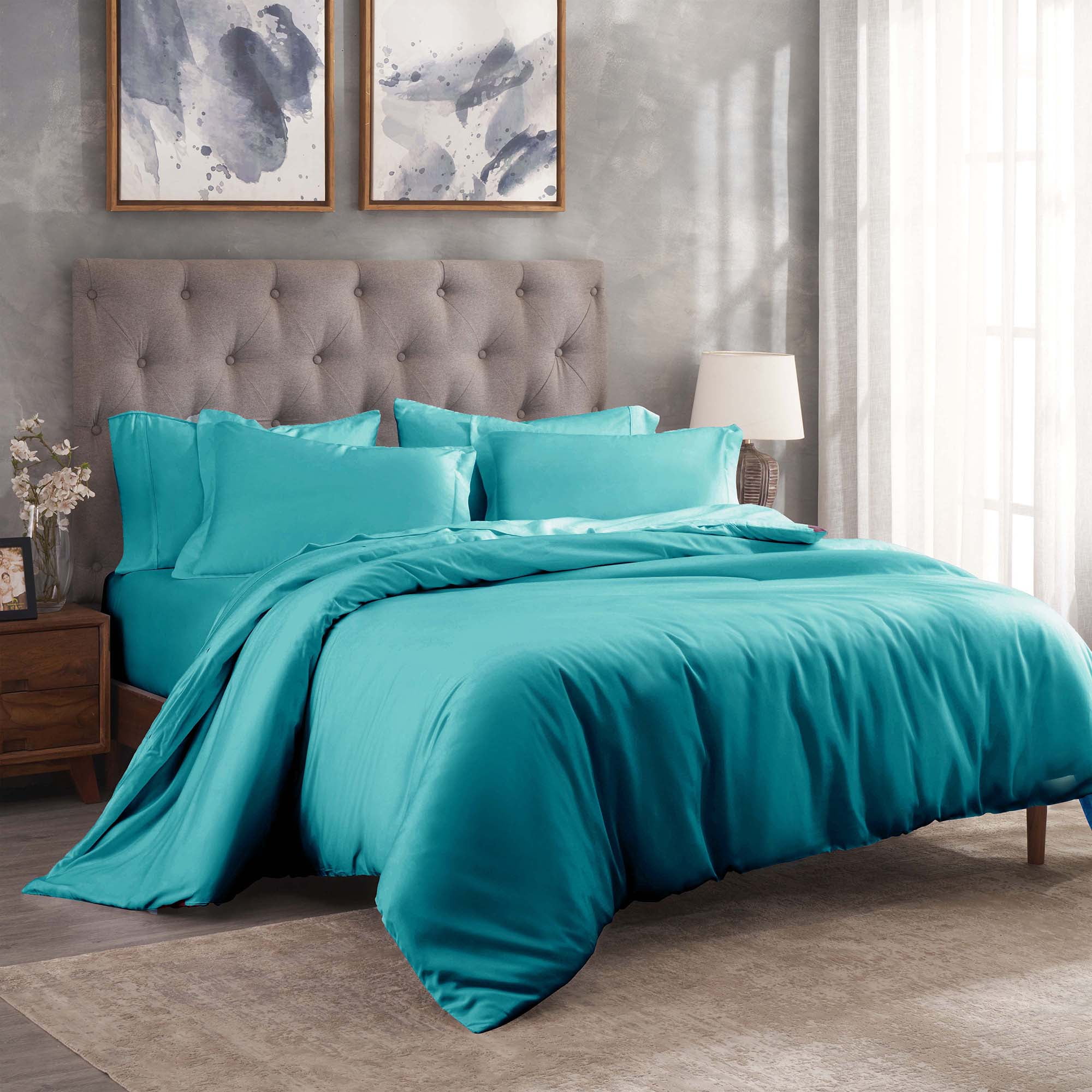 Twin Teal Cotton 300 Thread Count Duvet Cover Set