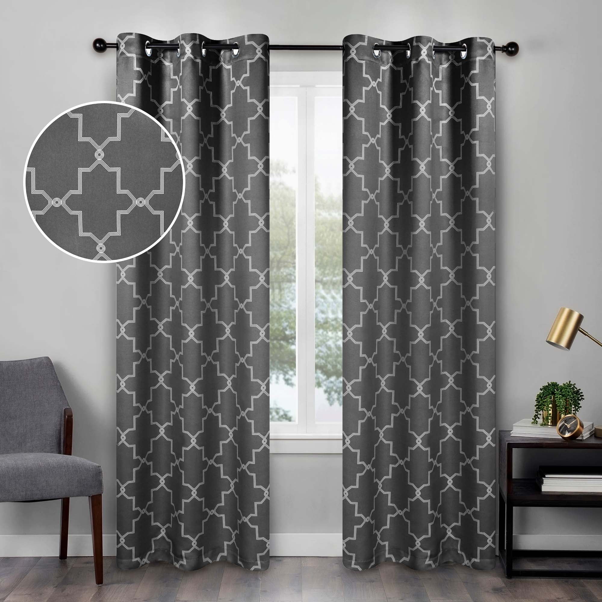 Superior Trellis Blackout Grommet Curtain Panel Pair, Set of 2 Curtains, 42"W x 108"L, Charcoal