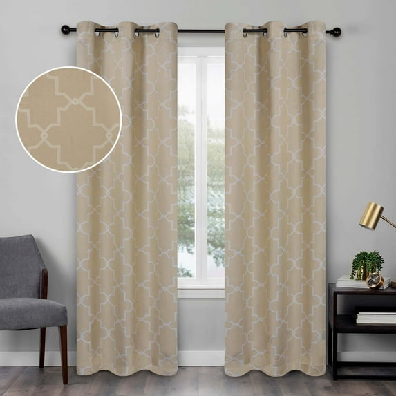 Superior Trellis Blackout Grommet Curtain Panel Pair, Set of 2 Curtains, 42"W x 108"L, Ivory