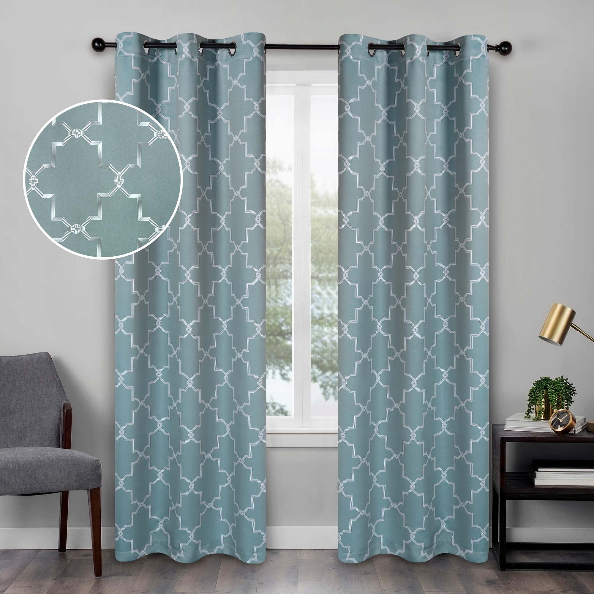 Superior Trellis Blackout Grommet Curtain Panel Pair, Set of 2 Curtains, 42"W x 108"L, Teal