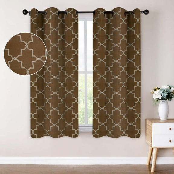 Superior Trellis Blackout Grommet Curtain Panel Pair, Set of 2 Curtains, 42"W x 63"L, Cappuccino