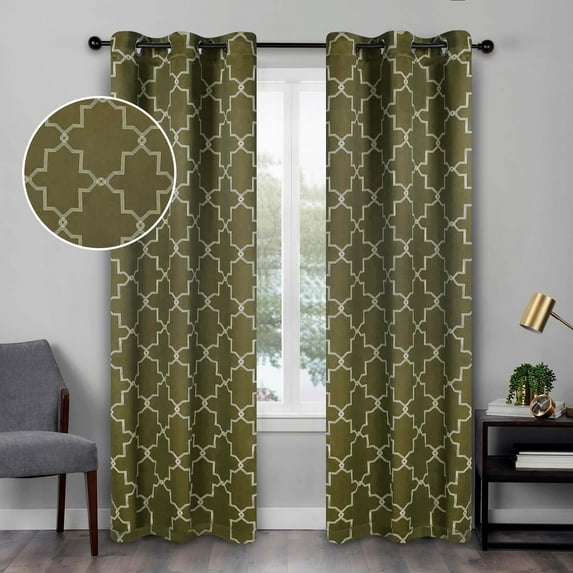 Superior Trellis Blackout Grommet Curtain Panel Pair, Set of 2 Curtains, 42"W x 84"L, Olive Green