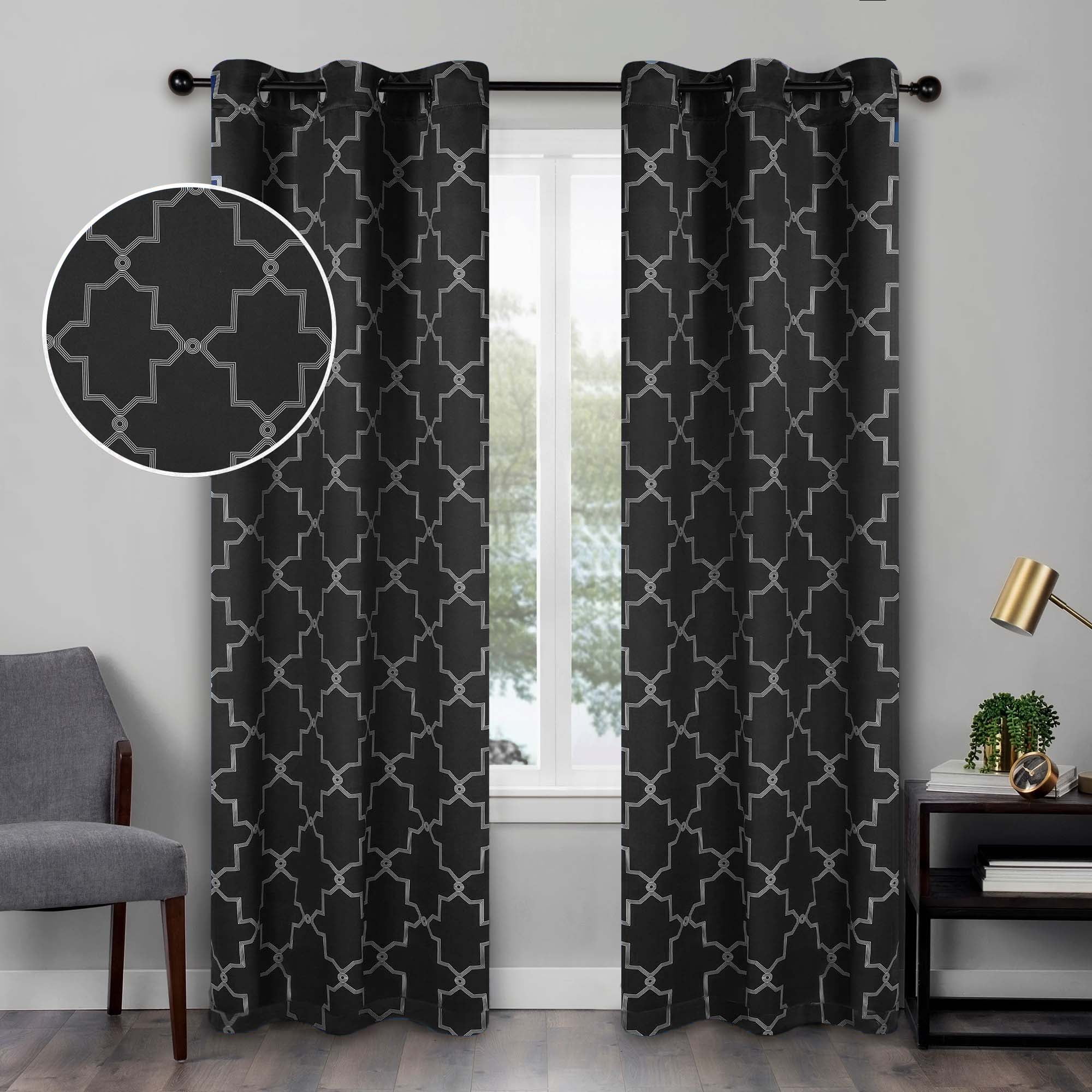 Superior Trellis Blackout Grommet Curtain Panel Pair, Set of 2 Curtains, 42"W x 96"L, Black