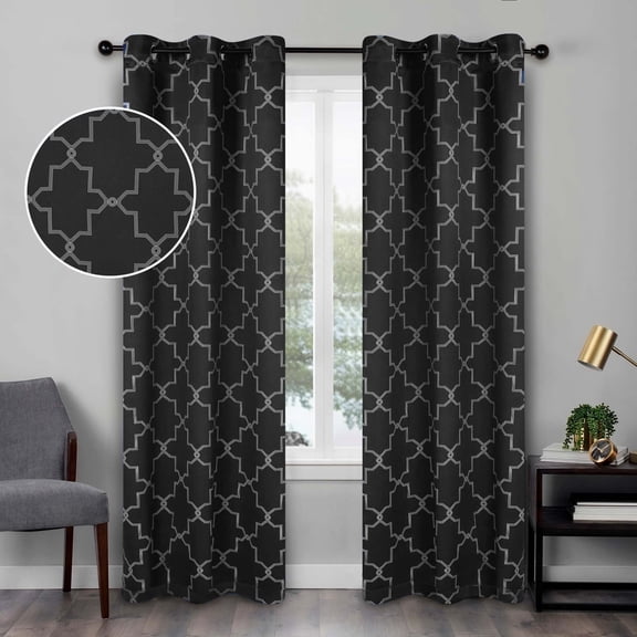 Superior Trellis Blackout Grommet Curtain Panel Pair, Set of 2 Curtains, 42"W x 96"L, Black