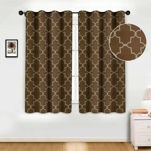 Superior Trellis Blackout Grommet Curtain Panel Pair, Set of 2 Curtains, 52"W x 63"L, Cappuccino