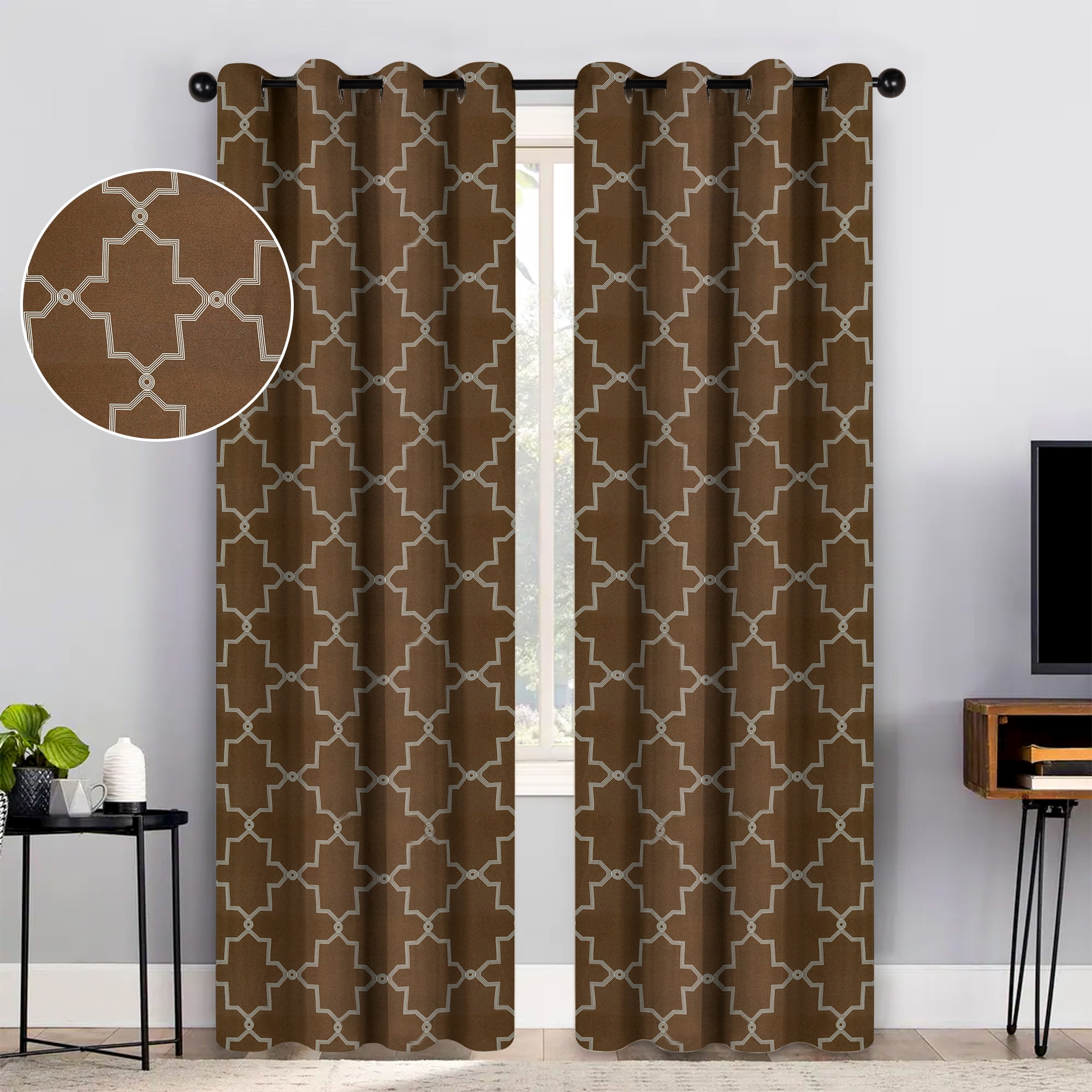 Superior Trellis Blackout Grommet Curtain Panel Pair, Set of 2 Curtains, 52"W x 96"L, Cappuccino