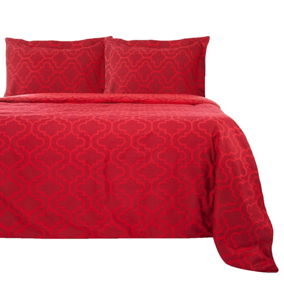 Superior Trellis Cotton Flannel Duvet Cover Set, King/ Cal King, Burgundy