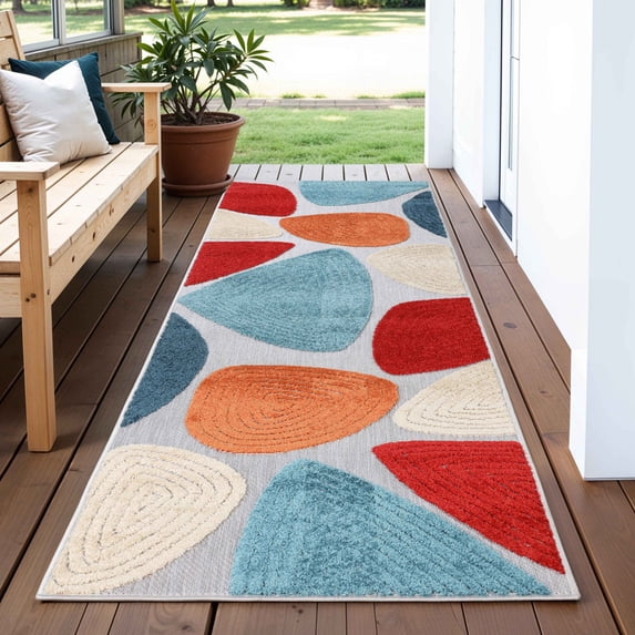 Superior Tulip Modern Geometric Indoor Outdoor Runner Rug, 2' 3" x 8', Multicolor