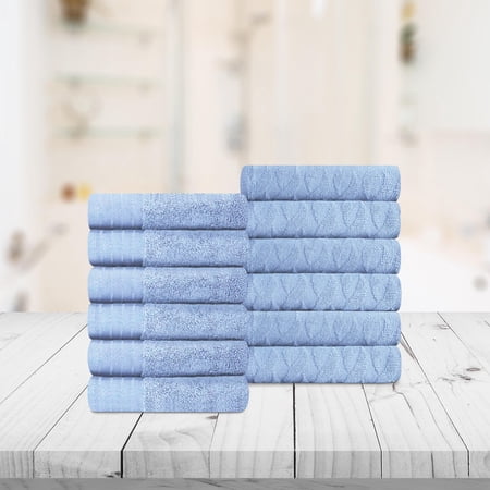 Superior Turkish Cotton Highly-absorbent 12-Piece Face Towel Set for Bathroom, Spa, and Gym, Blue