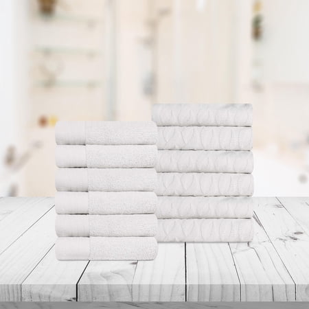 Superior Turkish Cotton Highly-absorbent 12-Piece Face Towel Set for Bathroom, Spa, and Gym, White