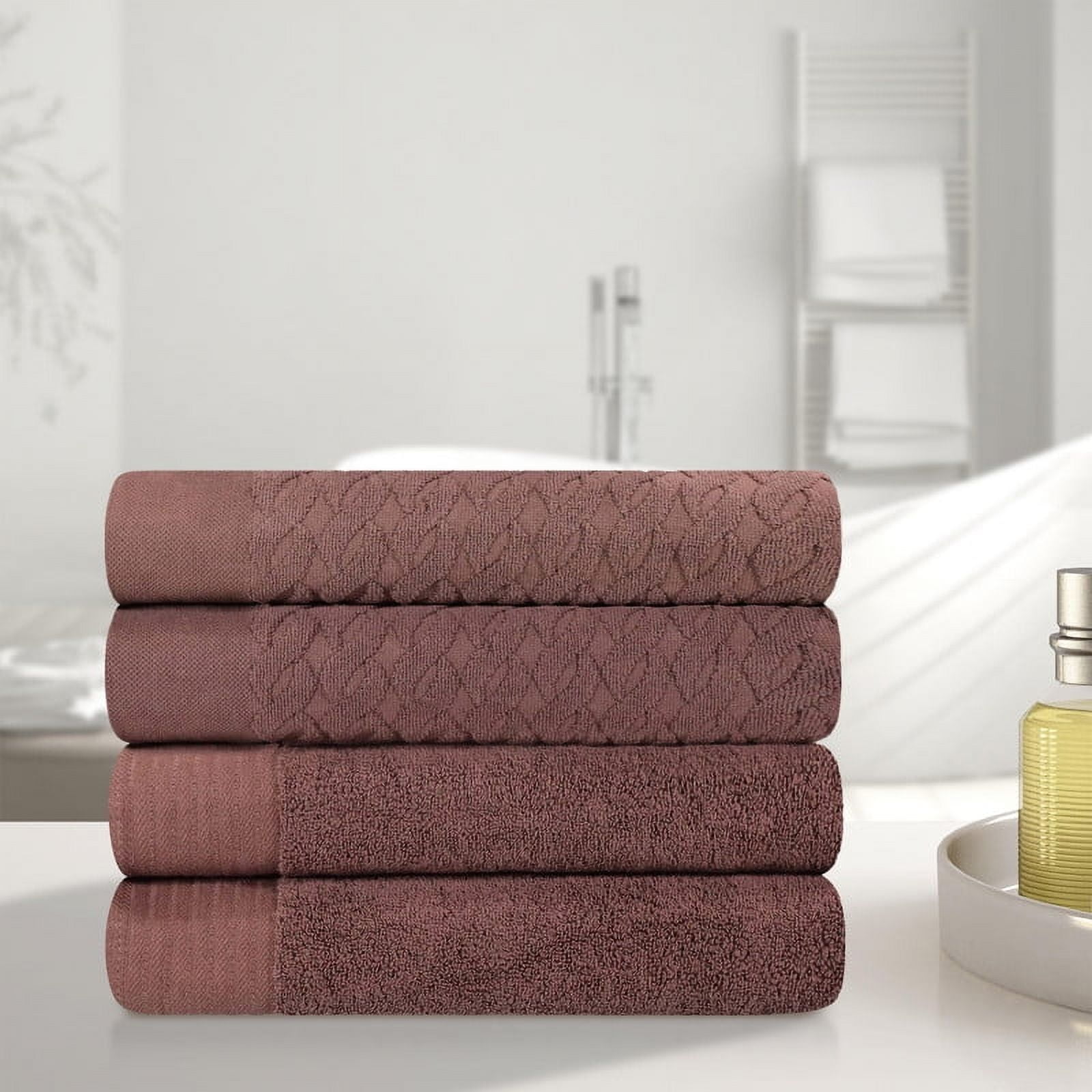 Chocolate Turkish Cotton Jacquard 4-Piece Bath Towel Set