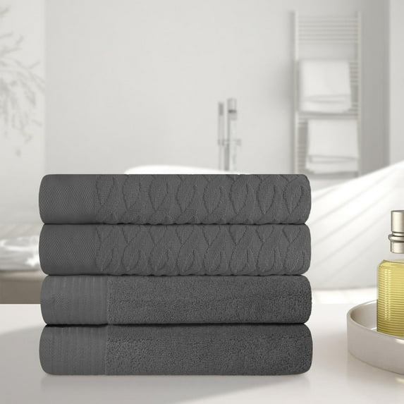Superior Turkish Cotton Highly-absorbent 4-Piece Bath Towel Set for Bathroom, Spa, and Gym, Grey