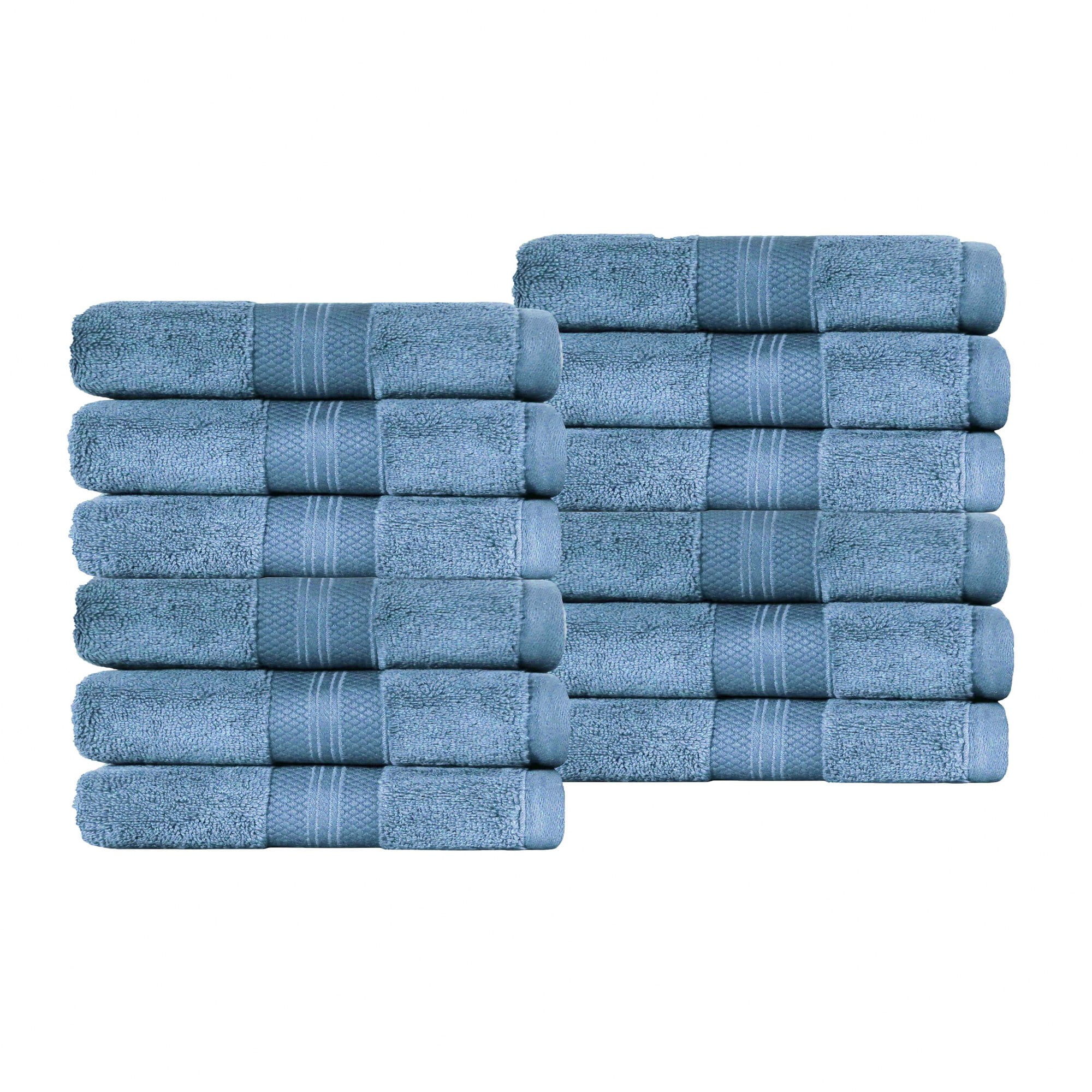 Denim Blue Turkish Cotton 12-Piece Face Towel Set
