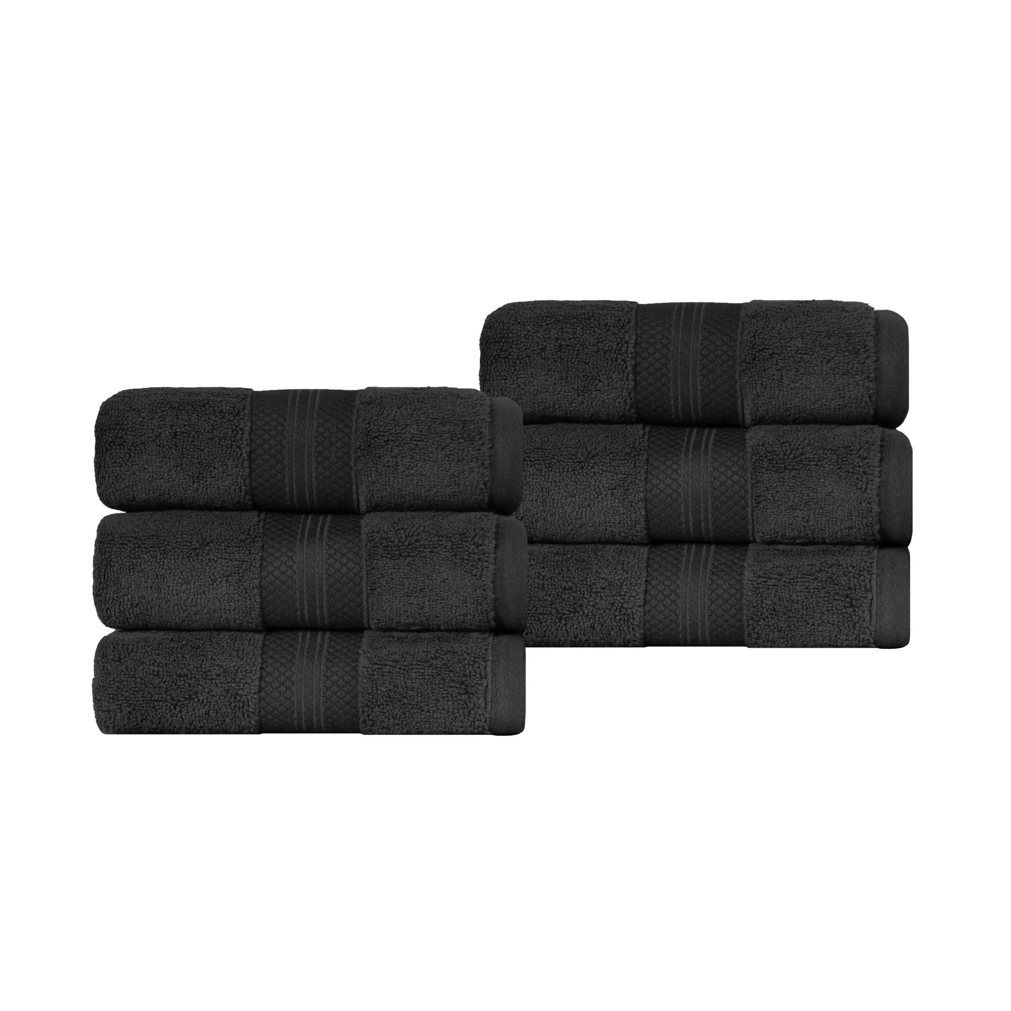 Superior Turkish Cotton Solid Plush 6Piece Black Hand Towel Set