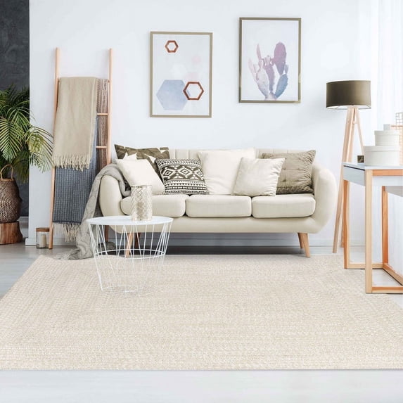 Superior Two-Toned Braided Indoor/ Outdoor Area Rug, Cream/ White, 3' x 5'