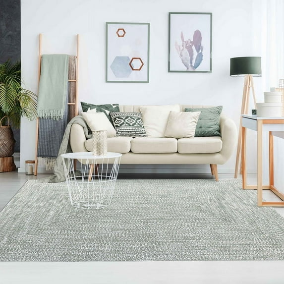 Superior Two-Toned Braided Indoor/ Outdoor Area Rug, Fog Green/ White, 5' x 8'