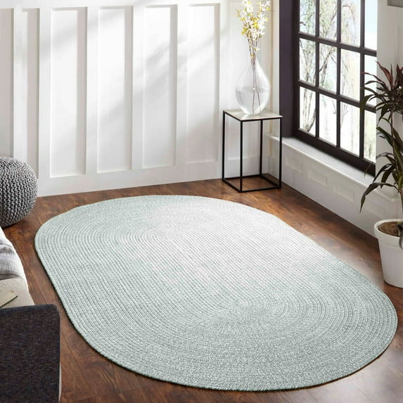 Superior Two-Toned Braided Indoor/ Outdoor Area Rug, Fog Green/ White, 6' x 9'