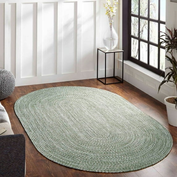 Superior Two-Toned Braided Indoor/ Outdoor Area Rug, Green/ White, 8' x 10'