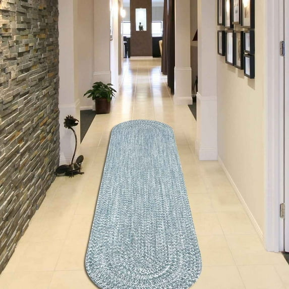 Superior Two-Toned Braided Indoor/ Outdoor Area Rug, Lagoon Breeze/ White, 2' x 8'