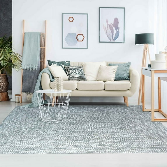 Superior Two-Toned Braided Indoor/ Outdoor Area Rug, Lagoon Breeze/ White, 6' x 9'