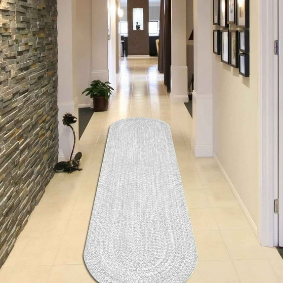 Superior Two-Toned Braided Indoor/ Outdoor Area Rug, Slate/ White, 2' x 8'