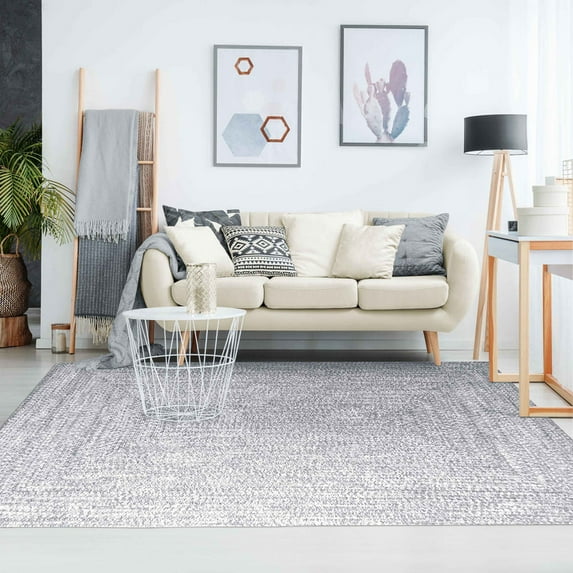 Superior Two-Toned Braided Indoor/ Outdoor Area Rug, Slate/ White, 8' x 10'