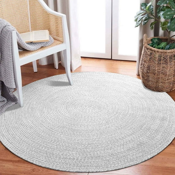 Superior Two-Toned Braided Round Indoor/ Outdoor Area Rug, Slate/ White, 6'