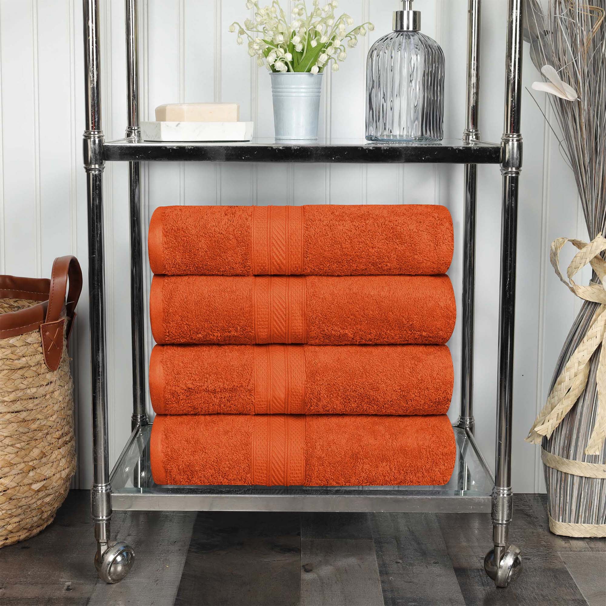Superior Cotton Heavyweight 4-Piece Bath Towel Set in Burnt Orange