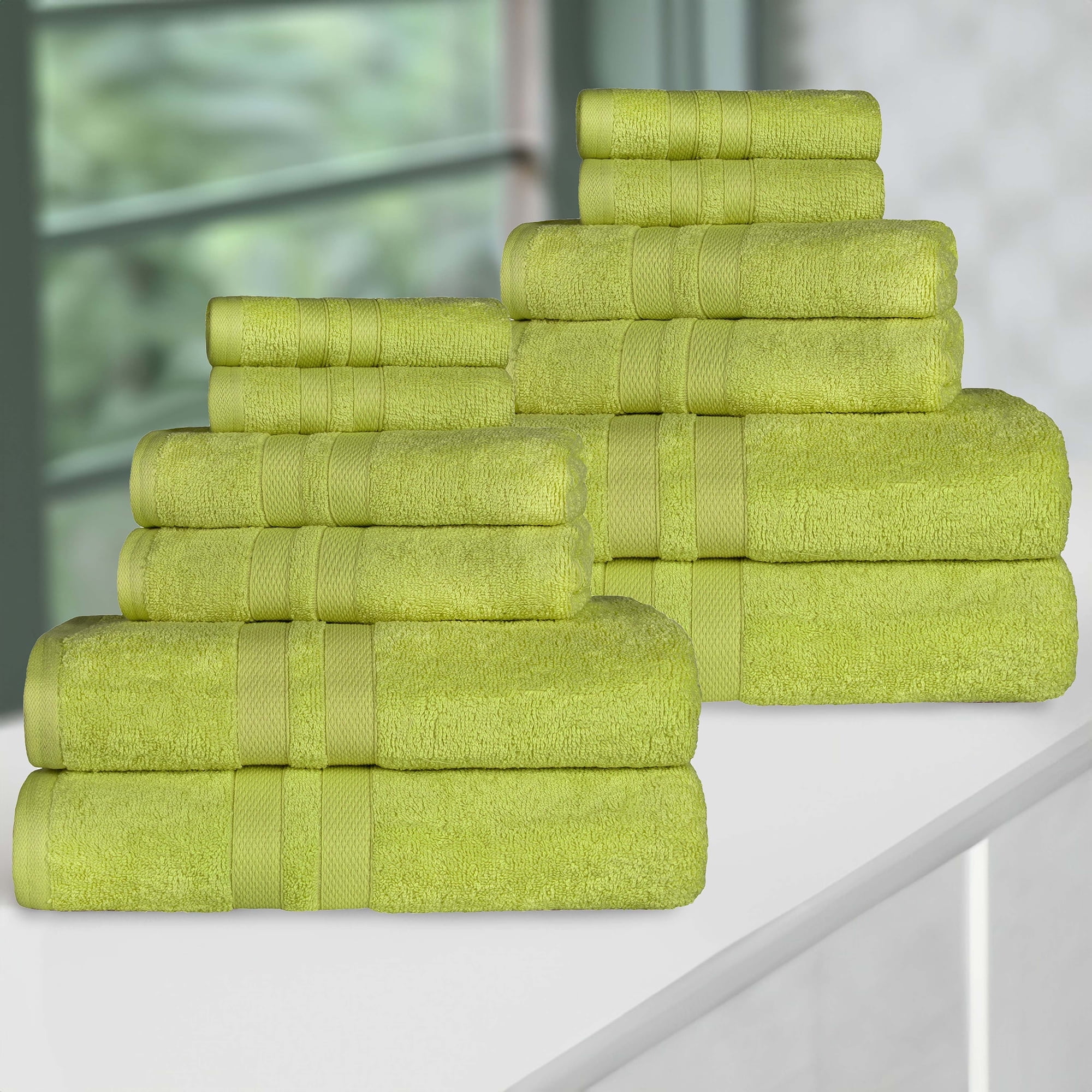 Superior Ultra Soft Cotton Solid 12-Piece Towel Sets, Celery